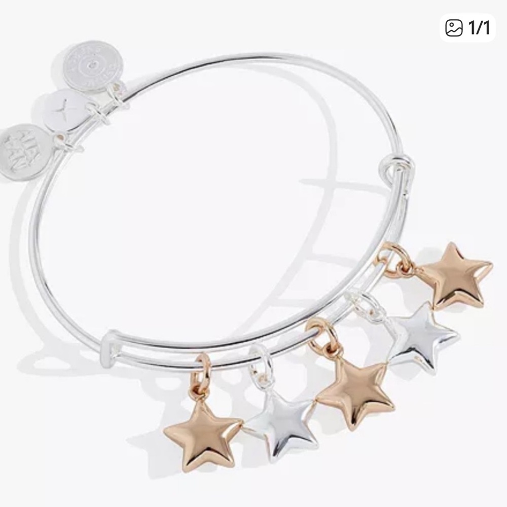 Alex and Ani Two-Tone Star Charm Bangle Bracelet - Silver and Gold